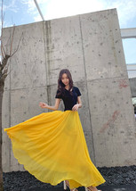 Yellow High Waist Long Chiffon Skirt Custom Plus Size Chiffon Maxi Outfit image 4