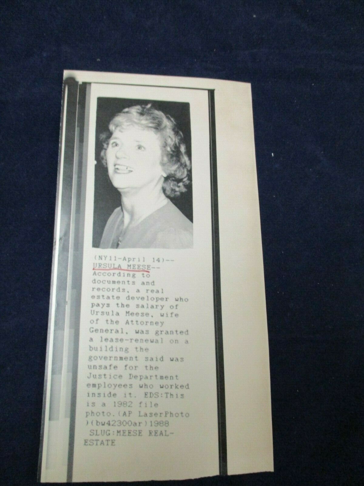 Ursula Meese wife of Attorney General granted leaserenewal Wire Press Photo Photographic Images