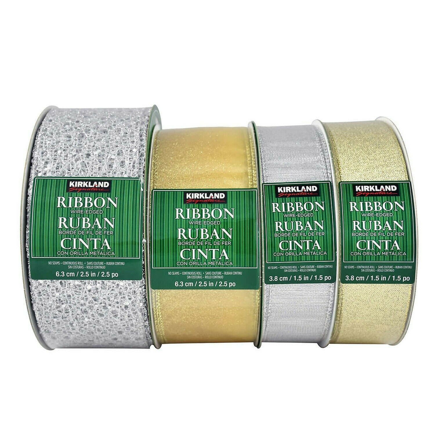 Kirkland Signature Wire Edged Ribbon - Silver & Gold Assortment 4-pack