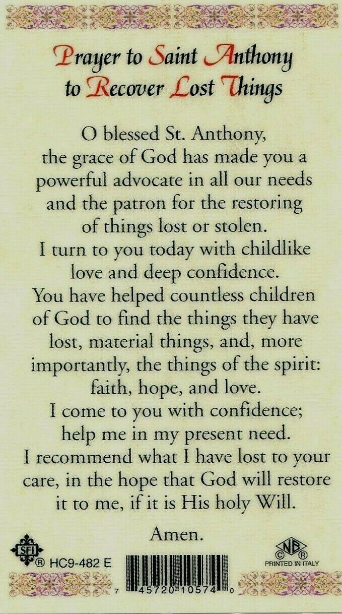 Prayer to Saint Anthony to Recover Lost or Stolen Things EB517 Holy