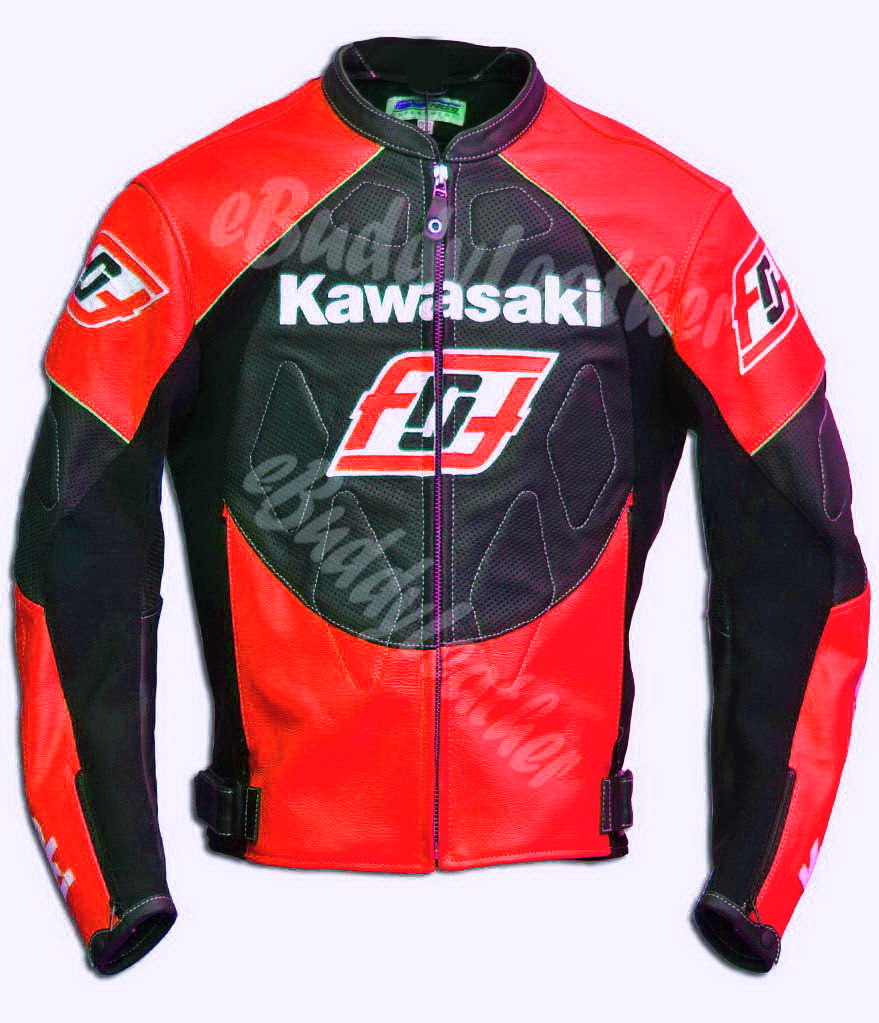 MEN RED NINJA KAWASAKI MOTORCYCLE JACKET LEATHER SAFETY PROTECTION ...