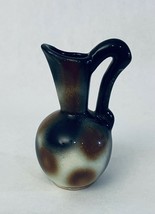 Vintage Potty mini Vase Pitcher w/ Handle Black Brown Green Ceramic  Dec... - $15.85