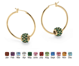 Simulated Birthstone Bead Hoop Earrings May Emerald Gold Tone - $75.99