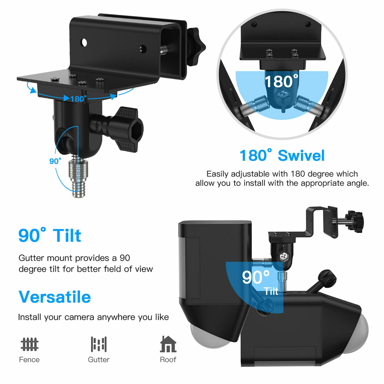 US Weatherproof Home Security Gutter Camera Mount For Ring Spotlight