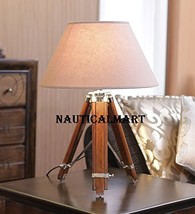 Vintage Homedecore Wood & Steel Tripod Table Lamp Stand With Shade By Nauticalma