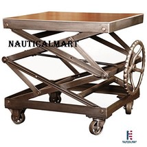 NauticalMart Vintage Industrial Adjustable Scissor Lift Table 