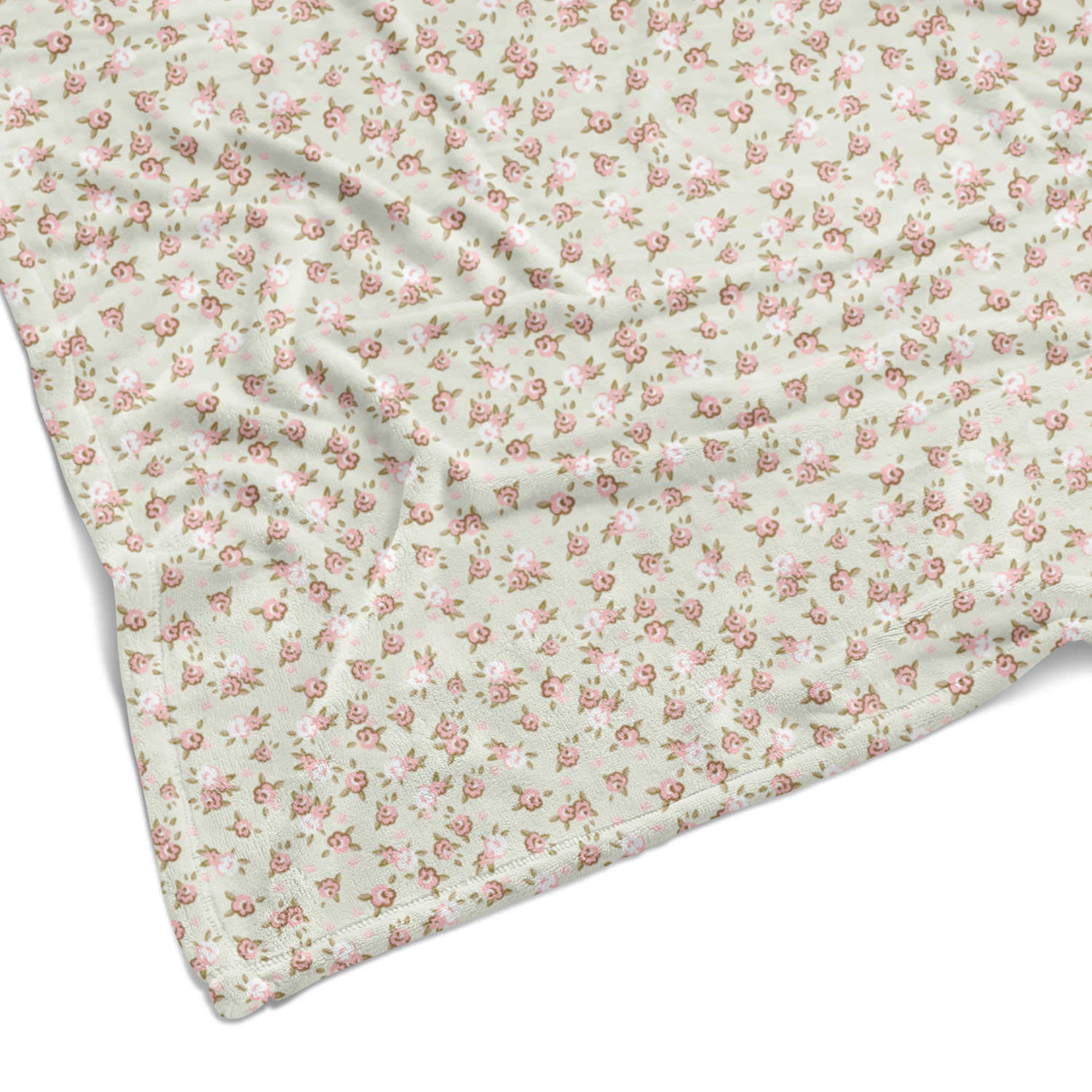 Shabby Chic Roses on Green Fleece Blanket Afghans & Throw Blankets