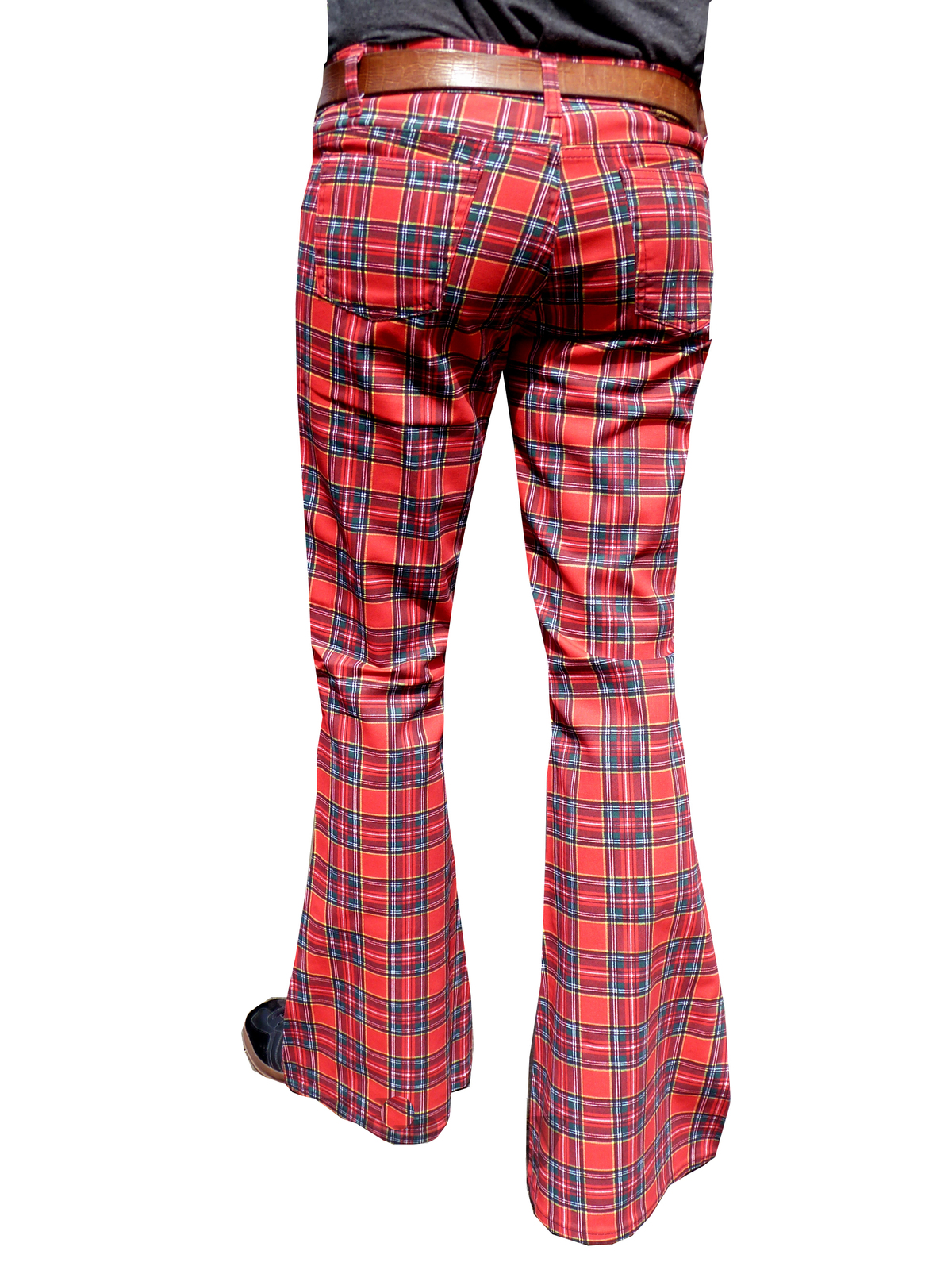 Mens Flares Tartan Red Flared Bell Bottoms Pants Trousers 70s Glam Rock ...