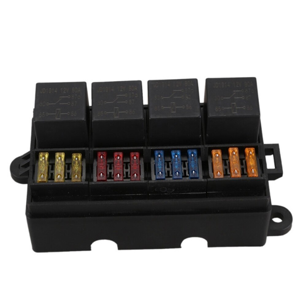 12 Way Blade Fuse Holder Box with Spade Terminals Fuse 4PCS 4Pin 12V