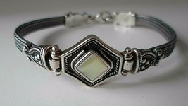 Natural Mother of Pearl Byzantine 925 Sterling Silver Bracelet 7&quot; - $58.75