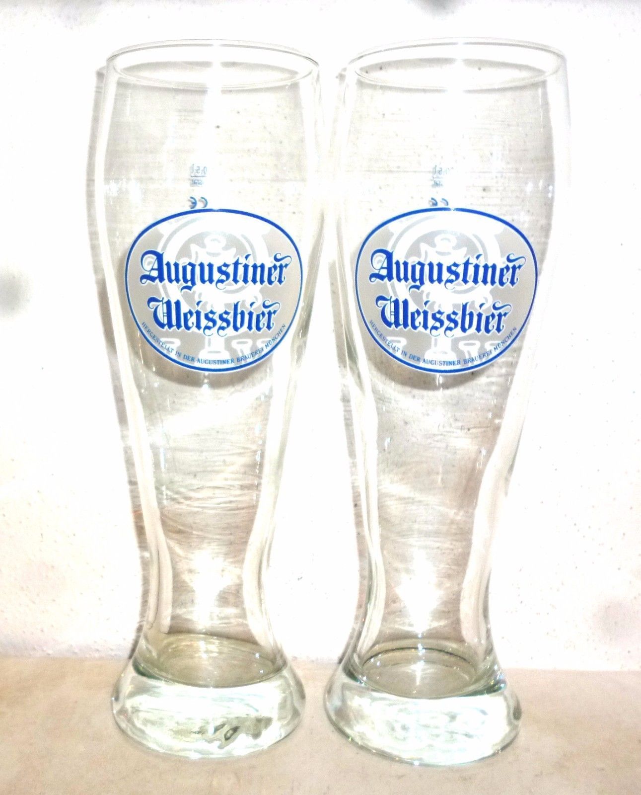 2 Augustiner Weissbier Munich Weizen German Beer Glasses NEW Germany