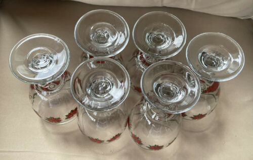 Details about   2 Vtg Water Glasses Christmas Poinsettas Pressed Glass Flower Base Ball Stem