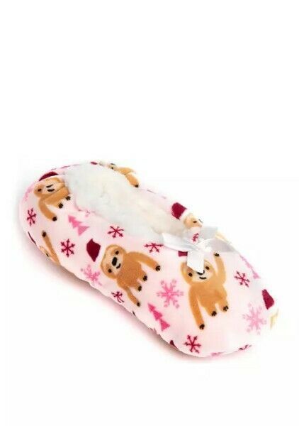Fuzzy Babba's Women's Slipper Socks Sloth Size 7-9.5 New Pink W Bow