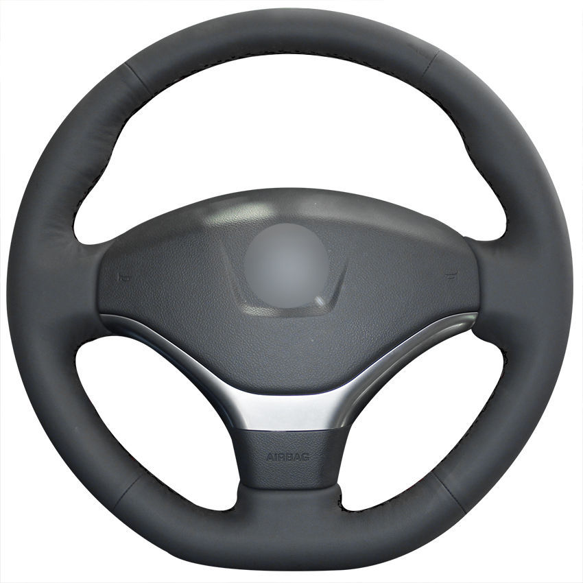 Top Black Leather Handstitched Car Steering Wheel Cover for Peugeot
