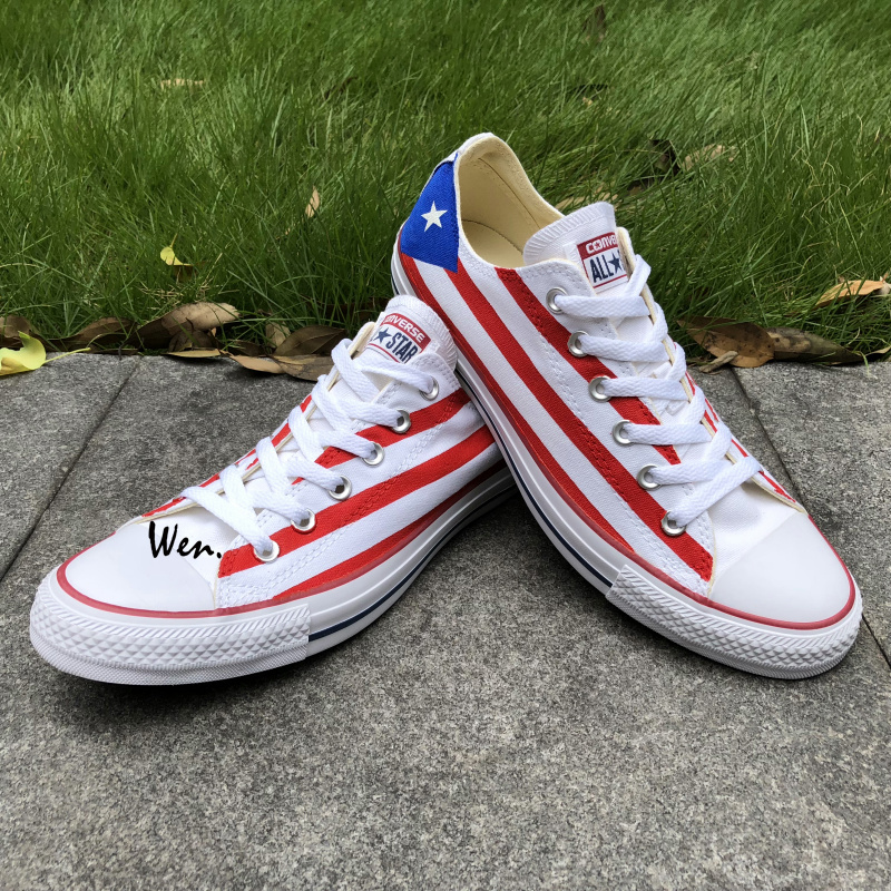 Low Top Converse All Star USA Puerto Rico Flag Design Hand Painted Shoes Unisex