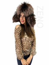Silver Fox Fur Ushanka Hat with Leather Trapper Hat Saga Furs Unique Pale Color image 3