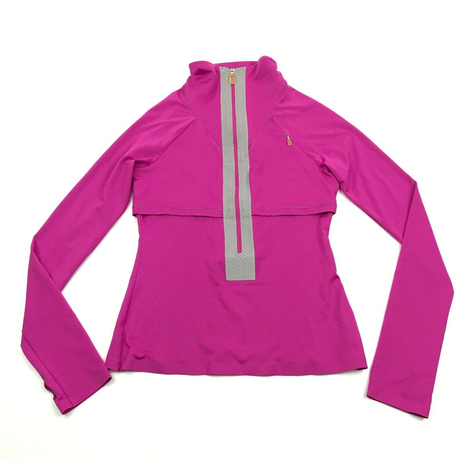 Download ROXY Athletix 3/4 Zip Mock Polo Raglan Shirt Women Size Pink Long Sleeve Dry Fit - Activewear Tops