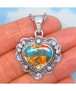 Turquoise &amp; Spiny Oyster Heart Pendant Necklace - 925 Sterling Silver  - $139.99
