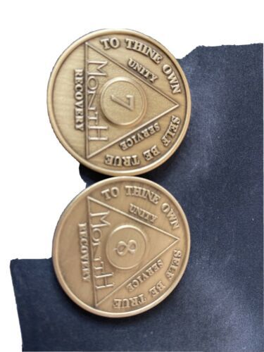 7 and 8 Month AA Medallion Set of 2 Bronze Medallions
