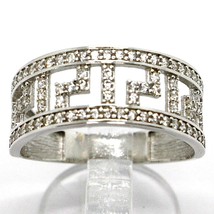 SOLID 18K WHITE GOLD BAND RING WITH ZIRCONIA, BINARY, GREEK, MADE IN ITALY image 1