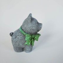 Pig Figurine, Gray Concrete-look Piggy with Green Bow, Resin 3" Animal Figure image 2