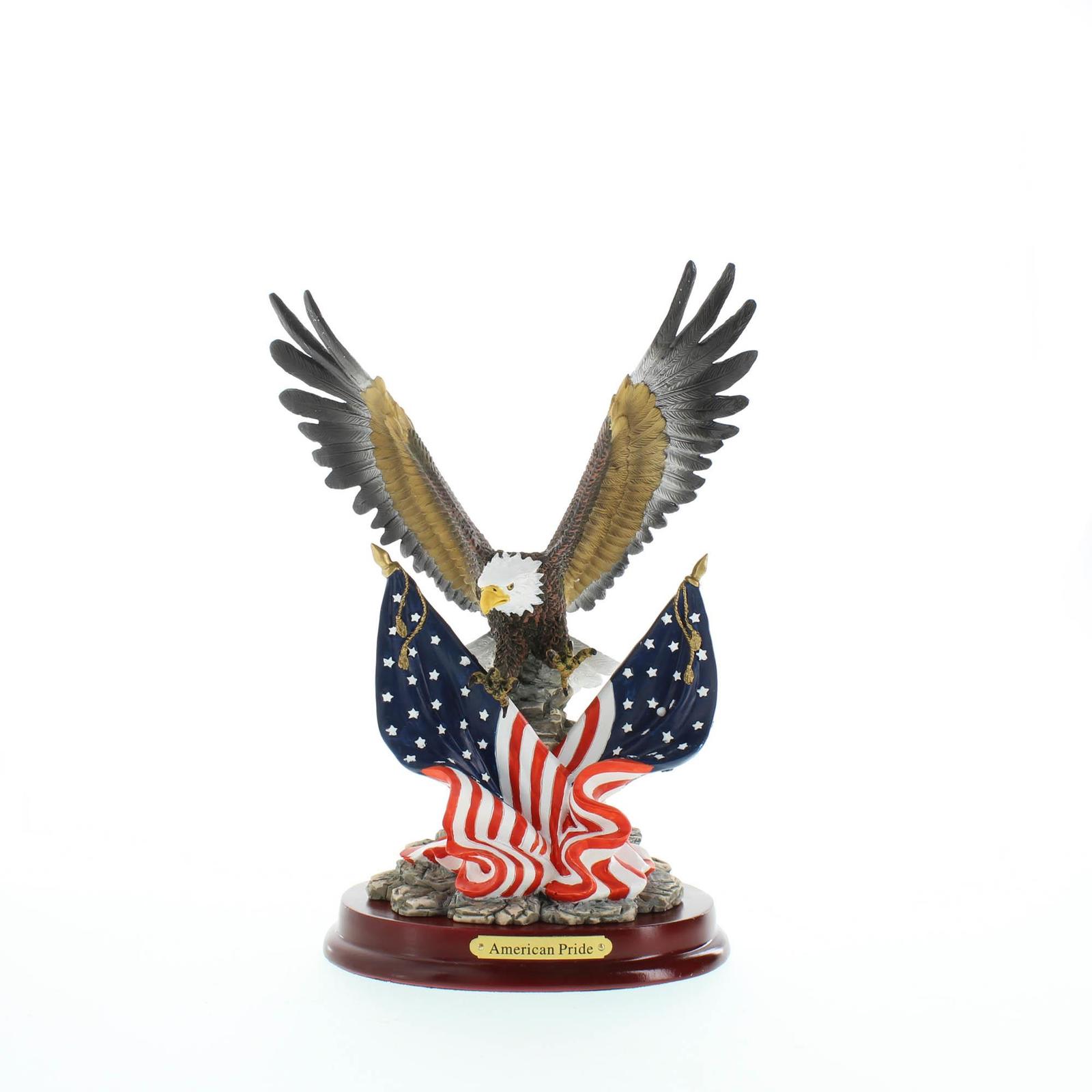 2 PATRIOTIC BALD EAGLE Statues Wings Spread American Flags Sculpture