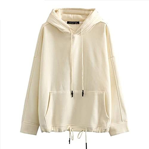 LifeOfPro Solid Front Pocket Casual Hooded Femme Basic Long Sleeve Fleece Hoodie