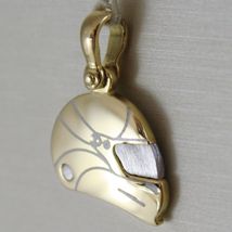 SOLID 18K WHITE & YELLOW MOTOR RACING HELMET, SATIN PENDANT CHARM MADE IN ITALY image 3