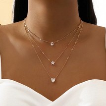 Crystal Zircon Heart Star Charm Layered Pendant Necklace Set for Women Charms - $5.90