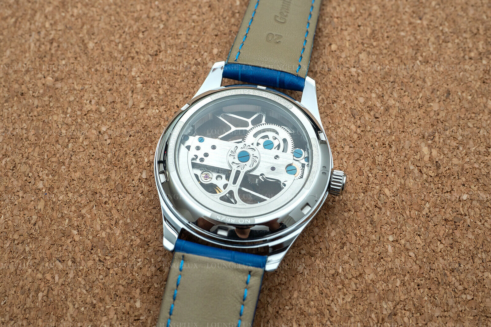 Mens Flywheel Bridge Movement Automatic Mechanical Watch Silver Blue