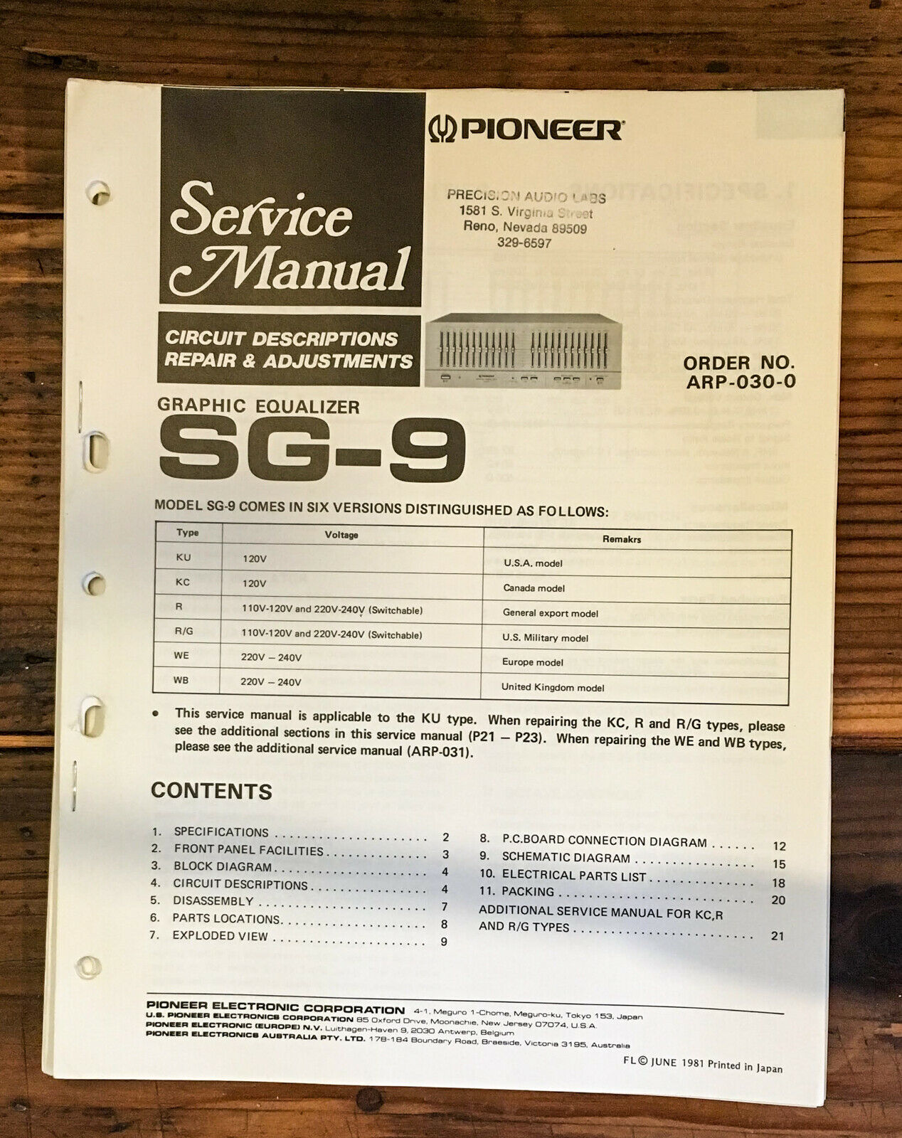 Service Manual-Anleitung für Pioneer SG-9800 