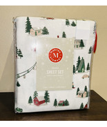 Martha Stewart Queen Sheet set Christmas Trees Houses Red Truck Cotton F... - $98.97