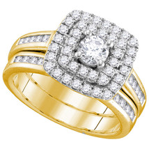 14kt Yellow Gold Round Diamond Bridal Wedding Engagement Ring Band Set 1... - $1,499.00
