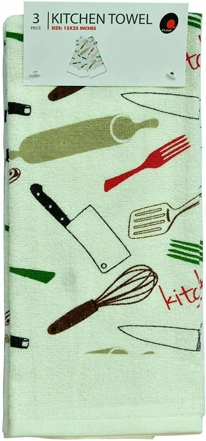 Whisk Knife Rolling Pin Fork Spatula Kitchen Dish Towels 100 Cotton
