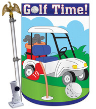 Golf Time - Applique Decorative Aluminum Pole & Bracket House Flag Set HS109038- - $86.97