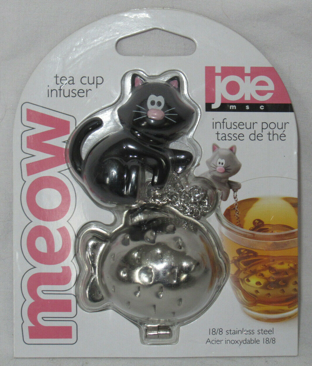 Joie MSC MEOW TEA CUP INFUSER Black Cat pink nose fish 18/8 Stainless