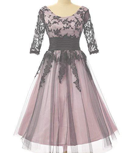 Lemai Black Lace and Pink Short Sleeves Plus Size Short Prom Cocktail Party Dres