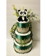 Panda Bear Diaper Cake Emerald Green and Bamboo Tropical Baby Shower Centerpiece - $80.00