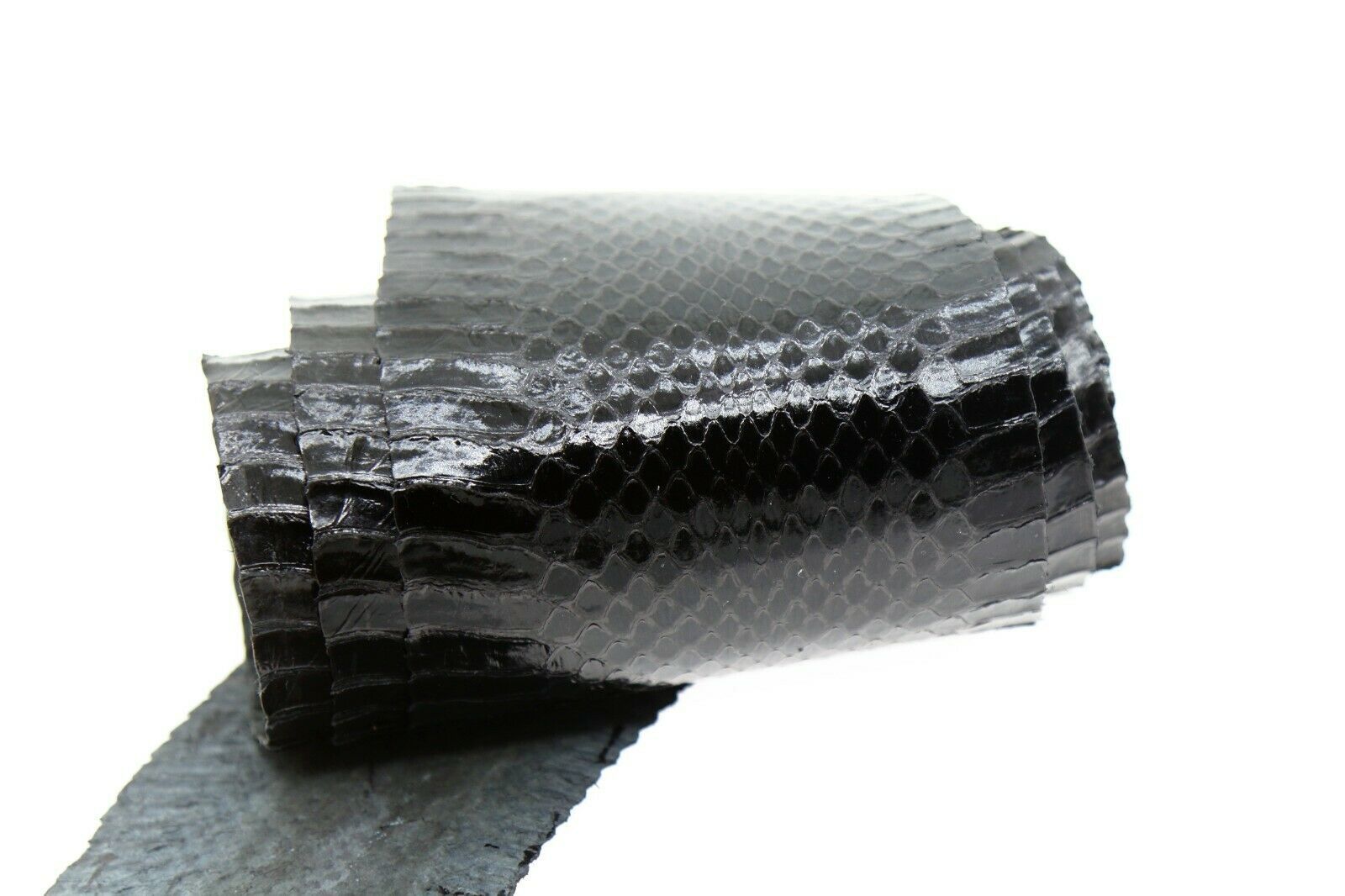 Asia Cobra Snake Skin Belly Hide Leather Snakeskin Craft Supply Glossy Black