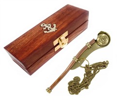 Brass Copper & Silver Bosun's Whistle Brass Boatswains Pipe with Wooden Box Gift 