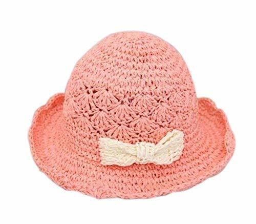 PANDA SUPERSTORE Fashionable Summer Straw Beach Bow Pink Girl Hat