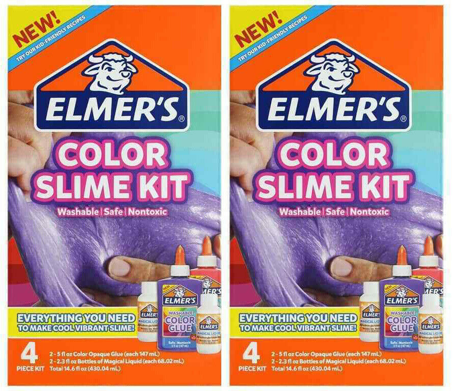 Lot 2X Elmer's Color Slime Kit Multi-Colored 4 Piece kit Pink Purple ...