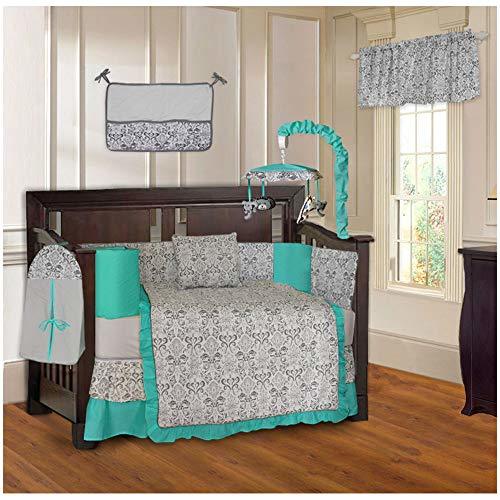 BabyFad Damask Turquoise 10 Piece Baby Crib Bedding Set - Nursery ...