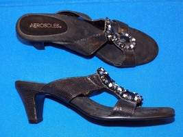 9.5 M Aerosoles Black Faux Leather Ladies Womens High Heel shoes Wine-Ce... - $24.99