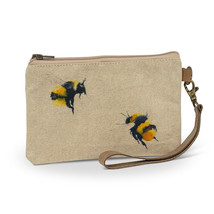 Bee Zip Pouch with Leather Carrying Strap Flax Color Zipper Closure and Lined image 1