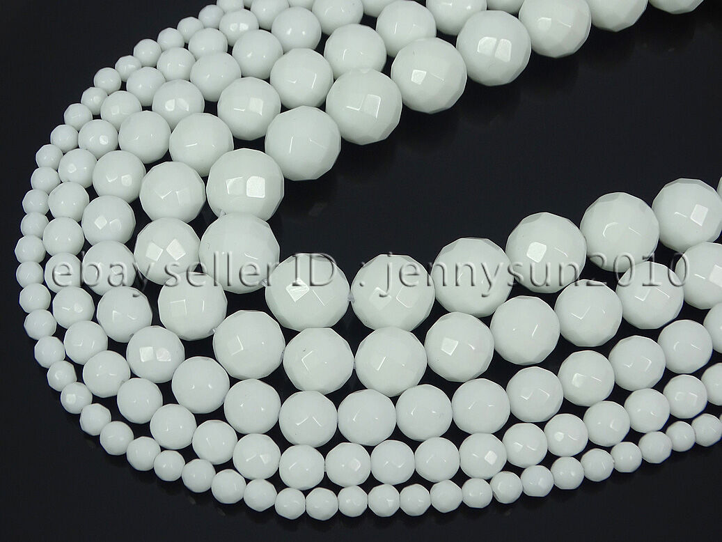 Natural White Alabaster Gemstone Faceted Round Beads 16'' 4mm 6mm 8mm 10mm 12mm
