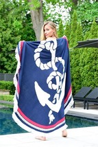 Beach Towel with Anchor 60" Round Red White Blue Polyester Spandex Fringed Edge  image 2