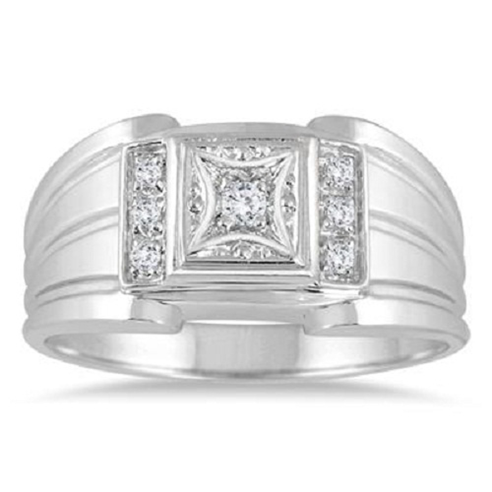 Men's 1/8 Carat Diamond 14k White Gold Fn Sterling Silver 925 Wedding ...