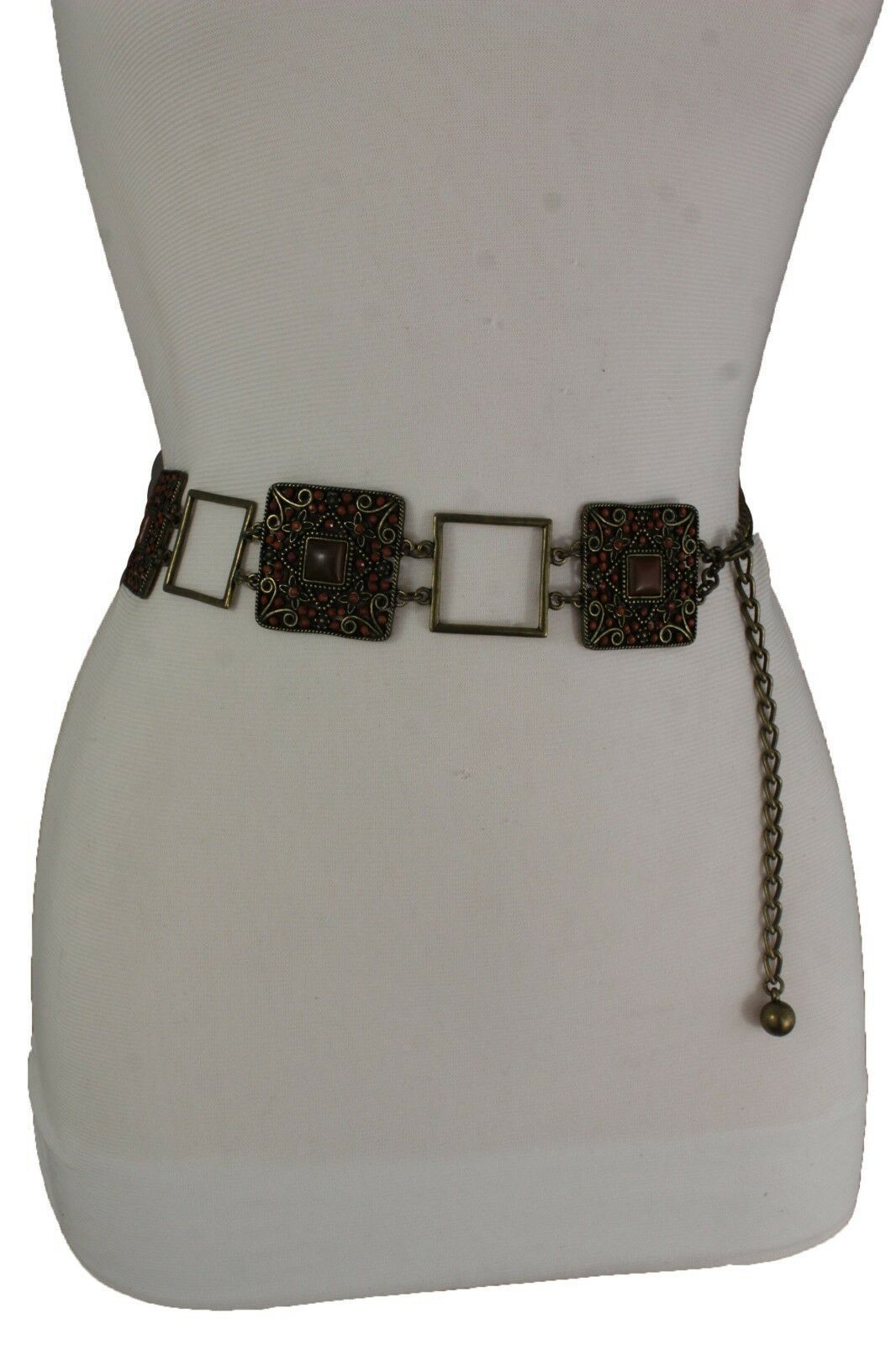 Women Fashion Belt Hip Waist Vintage Antique Gold Metal Charm Brown ...