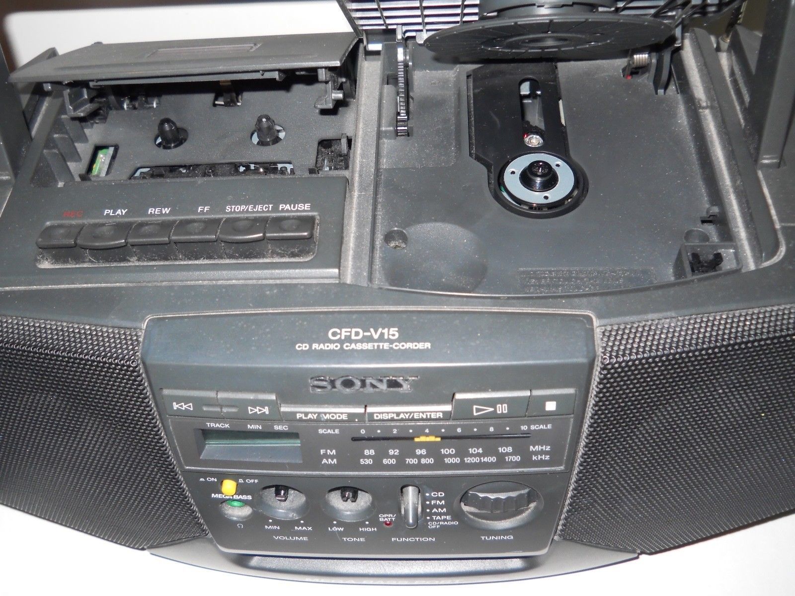 Sony Cfd V15 Mega Bass Boombox Amfm Radio Cassette Cd Player Portable W Ac Cord Boomboxes 5654